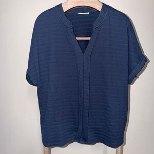 Beacon apparel textured knit split v-neck navy blue blouse size 1X -G